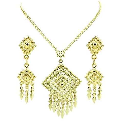 Siwalai Thai Traditional Gold Plated Necklace Earrings Bracelet Jewelry Set 20 Inches