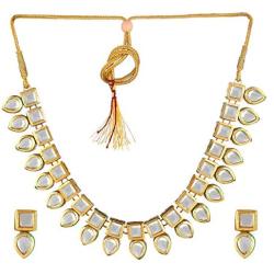 Saissa Gold Plated Metal Jadau Kundan Choker Indian Necklace Earrings Jewelry Set for Girls and Women