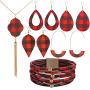 6 Pieces Christmas Red Black Plaid Print Jewelry Set, Christmas Plaid Multi-Layer Bracelet, Faux Leather Dangle Earrings, Tassel Necklace for Women