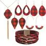 6 Pieces Christmas Red Black Plaid Print Jewelry Set, Christmas Plaid Multi-Layer Bracelet, Faux Leather Dangle Earrings, Tassel Necklace for Women