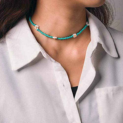 Bomine Boho Beaded Choker Flower Necklace Adjustable Jewelry Chain Beach for Women and Girls