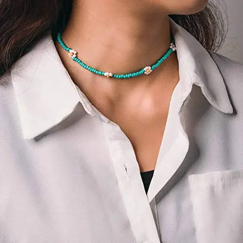 Bomine Boho Beaded Choker Flower Necklace Adjustable Jewelry Chain Beach for Women and Girls Bomine Boho Beaded Choker Flower Necklace Adjustable Jewelry Chain Beach for Women and Girls
