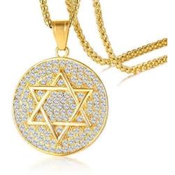 Mens Jewish Religious Symbol Jewelry Stainless Steel Star of David Hexagram Pendant Necklace with CZ
