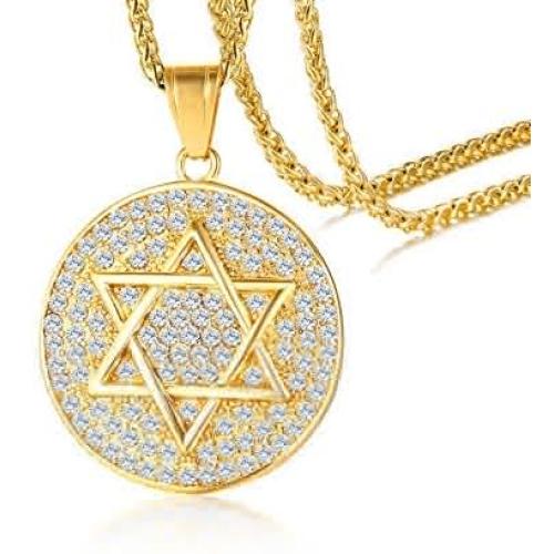 Mens Jewish Religious Symbol Jewelry Stainless Steel Star of David Hexagram Pendant Necklace with CZ