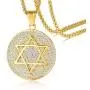 Mens Jewish Religious Symbol Jewelry Stainless Steel Star of David Hexagram Pendant Necklace with CZ