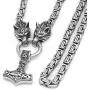 GuoShuang Men Stainless Steel Wolf Head Norse Viking Amulet Thor Mjolnir Necklace King Chain with Valknut Gift Bag