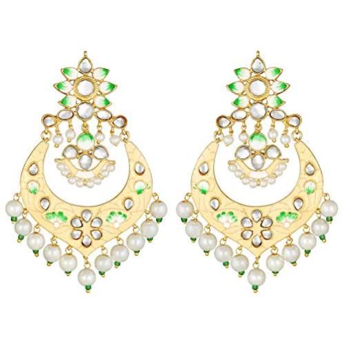 Aheli Indian Handmade Floral Enamel Faux Stone Studded Drop Dangle Earrings with Beaded Tassel Ethnic Wedding Fashion Jewelry for Women