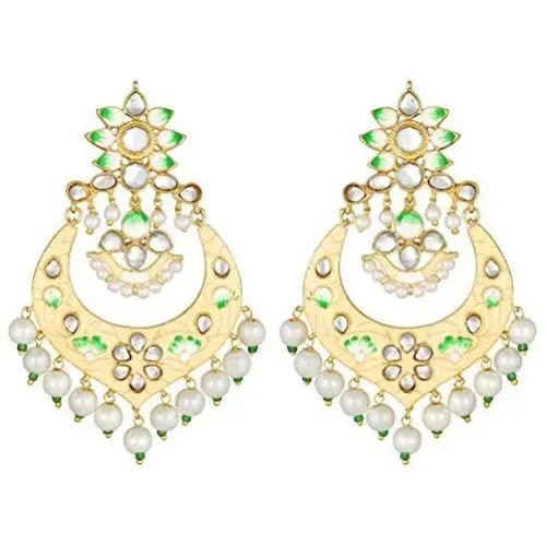 Aheli Indian Handmade Floral Enamel Faux Stone Studded Drop Dangle Earrings with Beaded Tassel Ethnic Wedding Fashion Jewelry for Women