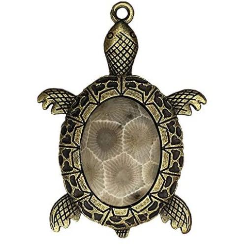 Petoskey Stone Turtle Pendant with Necklace
