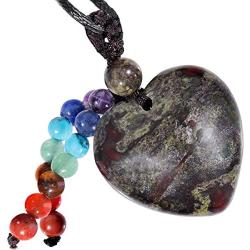 SUNYIK 7 Chakra Heart Stone Pendant Necklace for Women, Healing Crystal Stone Adjustable Amulet Necklace