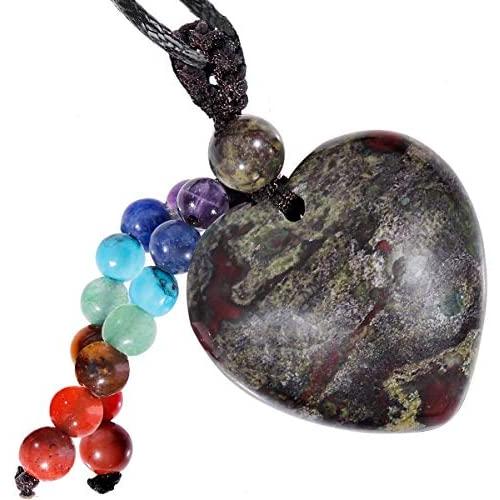 SUNYIK 7 Chakra Heart Stone Pendant Necklace for Women, Healing Crystal Stone Adjustable Amulet Necklace