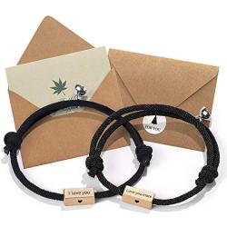 ORFAN Magnetic Couples Bracelet Set Adjustable Attract Bracelet for Couples Engraved Love Bracelet for Valentines Day