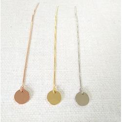 MANZHEN Minimalist Wafer Coin Disc Circle Threader Drop Earrings