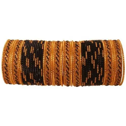 Touchstone New Colorful Bangle Collection Indian Bollywood Sequins Touch Textured Wrist Beautifier Designer Jewelry Bangle Bracelets. Set of 48 in Antique Gold Tone for Women
