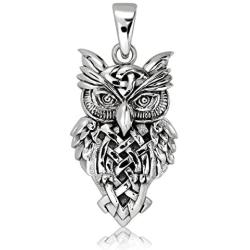 WithLoveSilver Solid 925 Sterling Silver Celtic Trinity Owl Pendant