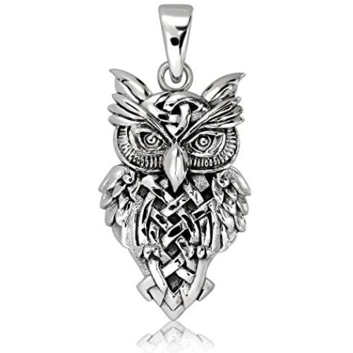 WithLoveSilver Solid 925 Sterling Silver Celtic Trinity Owl Pendant