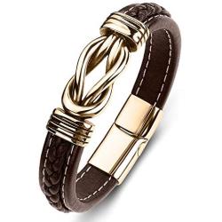 StarLight Mens Woven Leather Cuff Bracelet Fashion Stainless Steel Magnetic Buckle Wristband Punk Personality Bracelet