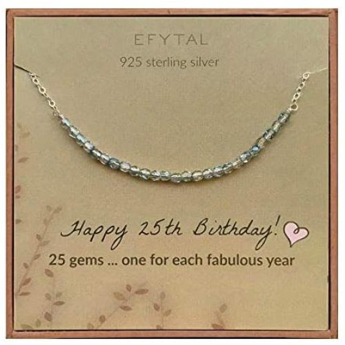 EFYTAL 25th Birthday Gifts for Women, Sterling Silver Necklace, 25 beads for 25 Year Old woman Jewelry Gift Idea
