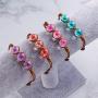 Rinhoo Handmade Dry Pressed Flower Cherry Blossom Gemstone Glass Cover Charms Adjustable Rope Strand Bangle Bracelet Women Girls Jewelry