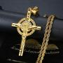 Lee Island Fashion Gold Cross Necklace for Men Women, 24K Gold Plated Simulated Diamond CZ Fully Crucifix Cross Catholic Jesus Christ Pendant Stainless Steel Necklace,20,24 Inch Chain Jewelry
