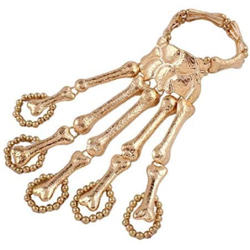 COLORFUL BLING Halloween Skull Skeleton Hand Bracelet with Ring Handmade Wristband Skull Fingers Metal Hand Bracelet Jewelry for Women Men Gifts