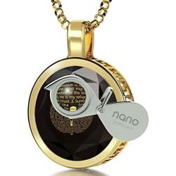 Nano Jewelry Gold Plated Christian Crucifix Necklace with Psalm 91 24k Gold Inscribed on Cubic Zirconia Pendant, 18'' Gold Filled -
