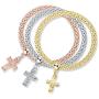Barzel 18K Gold Plated Tri-Gold Charm Stretch Bracelets 3 Piece Set