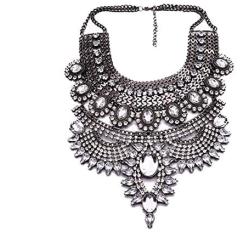 MJartoria Vintage Bohemian Ethnic Gypsy Rhinestone Bib Chunky Tassel Collar Festival Statement Necklace (style 13)