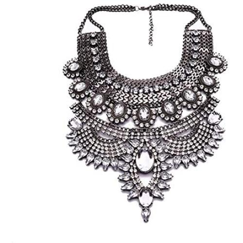 MJartoria Vintage Bohemian Ethnic Gypsy Rhinestone Bib Chunky Tassel Collar Festival Statement Necklace (style 13)