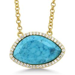 Gem Stone King 925 Sterling Silver Yellow Gold Plated Simulated Turquoise and White CZ Womens Pendant Necklace, 6.60 Cttw with 18 inch Silver Chain