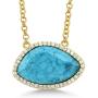 Gem Stone King 925 Sterling Silver Yellow Gold Plated Simulated Turquoise and White CZ Womens Pendant Necklace, 6.60 Cttw with 18 inch Silver Chain
