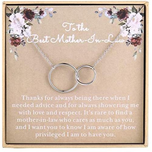 BENOITE Silver Simple and Durable Double Round Necklace Christmas Mothers Day Valentines Day Gift Symbolizes Endless Love by Son and Daughter