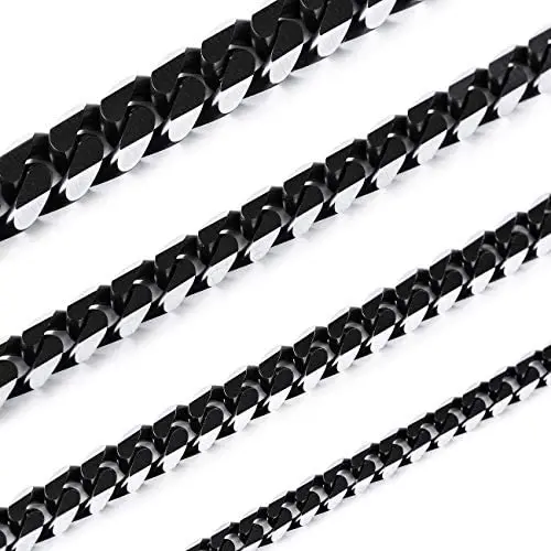 MOWOM Black Chain Necklace for Men Women Boy Water Resistent 316L Stainless Steel Big Thick Cuban Link Chains Plated & Brushed Finish Silver Color with Gift Box (3.5-8 MM Wide, 14-36 Inches Long) MOWOM Black Chain Necklace for Men Women Boy Water Resistent 316L Stainless Steel Big Thick Cuban Link Chains Plated & Brushed Finish Silver Color with Gift Box (3.5-8 MM Wide, 14-36 Inches Long)