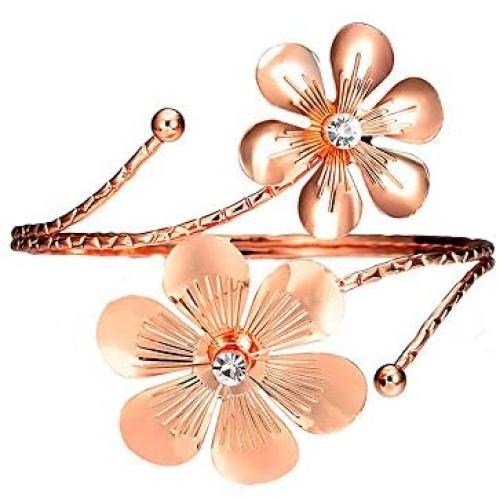 SENFAI 10K Gold Plated Swirl Upper Flower Arm Cuff Armlet Armband Bangle Bracelet for Womens