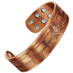 MasonicMan Masonic Pure Copper Magnetic Therapy Bracelet Bangle with Freemasonry Details
