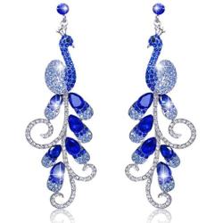 EVER FAITH 4 Inch Peacock Teardrop Dangle Earrings Austrian Crystal