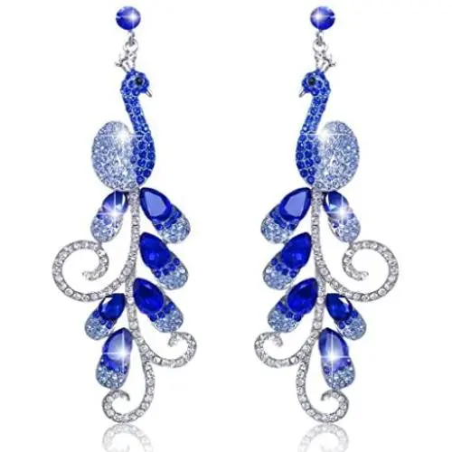 EVER FAITH 4 Inch Peacock Teardrop Dangle Earrings Austrian Crystal EVER FAITH 4 Inch Peacock Teardrop Dangle Earrings Austrian Crystal