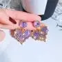 D.Rosse Chic Gold Red Crystal Love Heart Shaped Stud Earrings Charm Shining Purple Rhinestone Leaf Dangle Drop Earrings Valentines Day Jewelry Gifts For Women Girls