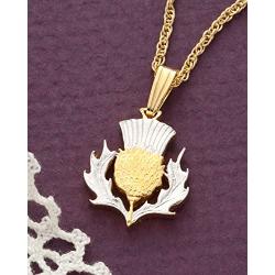 Scottish Thistle Pendant & Necklace, Scotland Two Pound Coin Hand Cut