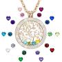 I Love You to The Moon and Back Family Tree of Life Floating Charms Memory Locket Necklace with Created Birthstone