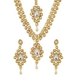Efulgenz Indian Bollywood Kundan Choker Multilayer Neckalce Earrings Maangtikka Wedding Bridal Jewelry Set