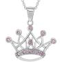 In Season Jewelry Rhodium Plated Princess Crown Necklace Pendant Pink CZ Girls Childrens 16''