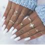 INENIMARTJ 44 Pcs Vintage Knuckle Rings Set for Women Stackable Boho Gold&Silver Finger Rings Bohemian Midi Rings Star Moon Wave Turquoise Evil Eye Rings for Teen Girls