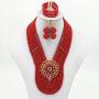 aczuv Red Nigerian Wedding African Beads Jewelry Set Crystal Necklace and Earrings for Women