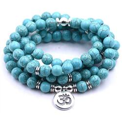 Self-Discovery 108 Natural Beads Mala Yoga Jewelry Meditation Beads Bracelet Necklace with OHM Charm