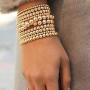 7 Pcs Stackable Gold Beaded Bracelets Plated Bead Ball Stretch Bracelet Bangle Set Copper Beads 10mm 8mm 4mm Stretchable Elastic Bracelet Stacking Jewelry for Women Girl