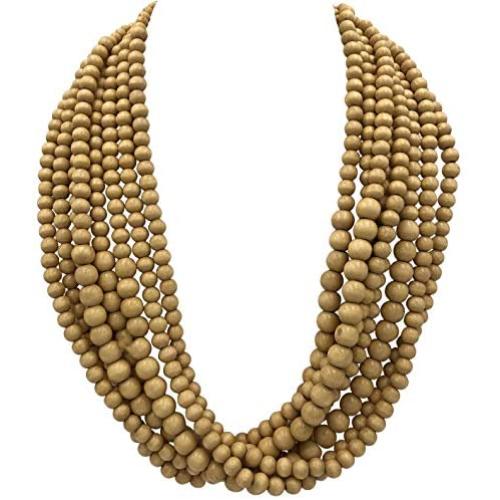 Gypsy Jewels 8 Row Layered Wood Beads Chunky Statement Necklace