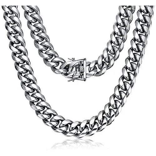 ROWIN&CO Large Heavy Men Silver 316L Stainless Steel Miami Cuban Link Chain Curb Necklace Hip hop Jewelry Choker Chain, 15mm Width/ 18-35 inch Lengths, Great Gifts to Families and Friends, (with Gift Box) ROWIN&CO Large Heavy Men Silver 316L Stainless Steel Miami Cuban Link Chain Curb Necklace Hip hop Jewelry Choker Chain, 15mm Width/ 18-35 inch Lengths, Great Gifts to Families and Friends, (with Gift Box)