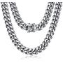 ROWIN&CO Large Heavy Men Silver 316L Stainless Steel Miami Cuban Link Chain Curb Necklace Hip hop Jewelry Choker Chain, 15mm Width/ 18-35 inch Lengths, Great Gifts to Families and Friends, (with Gift Box)