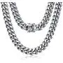 ROWIN&CO Large Heavy Men Silver 316L Stainless Steel Miami Cuban Link Chain Curb Necklace Hip hop Jewelry Choker Chain, 15mm Width/ 18-35 inch Lengths, Great Gifts to Families and Friends, (with Gift Box) ROWIN&CO Large Heavy Men Silver 316L Stainless Steel Miami Cuban Link Chain Curb Necklace Hip hop Jewelry Choker Chain, 15mm Width/ 18-35 inch Lengths, Great Gifts to Families and Friends, (with Gift Box)